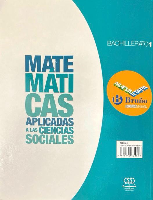 1º BACHILLERATO MATEMÁTICAS APLICADAS A LAS CIENCIAS SOCIALES PROYECTO NUEVA ETAPA 9788469634578 BRUÑO 2023 (USADO) - Imagen 2