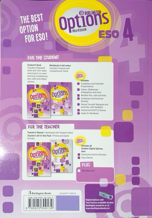 4º ESO OPTIONS 4 WORKBOOK 9789925309139 BURLINGTON 2023 (NUEVO) - Imagen 2