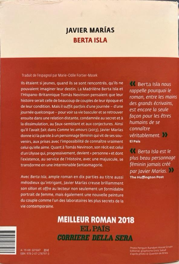 BERTA ISLA:- MARÍAS JAVIER 9782072787973 GALLIMARD 2019 (USADO) - Imagen 2