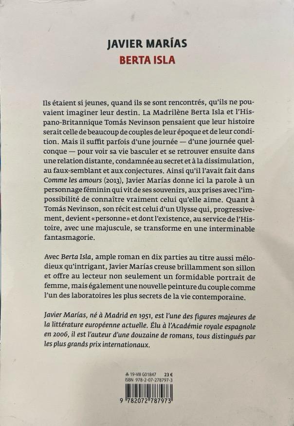 BERTA ISLA:- MARÍAS JAVIER 9782072787973 GALLIMARD 2019 (USADO) - Imagen 4