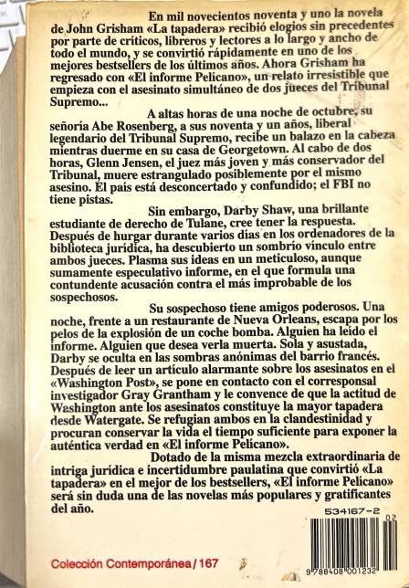 EL INFORME PELICANO (2ª ED.):-BESTSELLER MUNDIAL:-JOHN GRISHAM 9788408001232 PLANETA 1993 (USADO) - Imagen 2