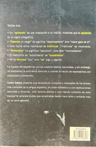 LOS MIL ERRORES MAS COMUNES DEL LENGUAJE:- CARLOS SOBERA 9788427026698 MARTINEZ ROCA 2001 (USADO) - Imagen 2