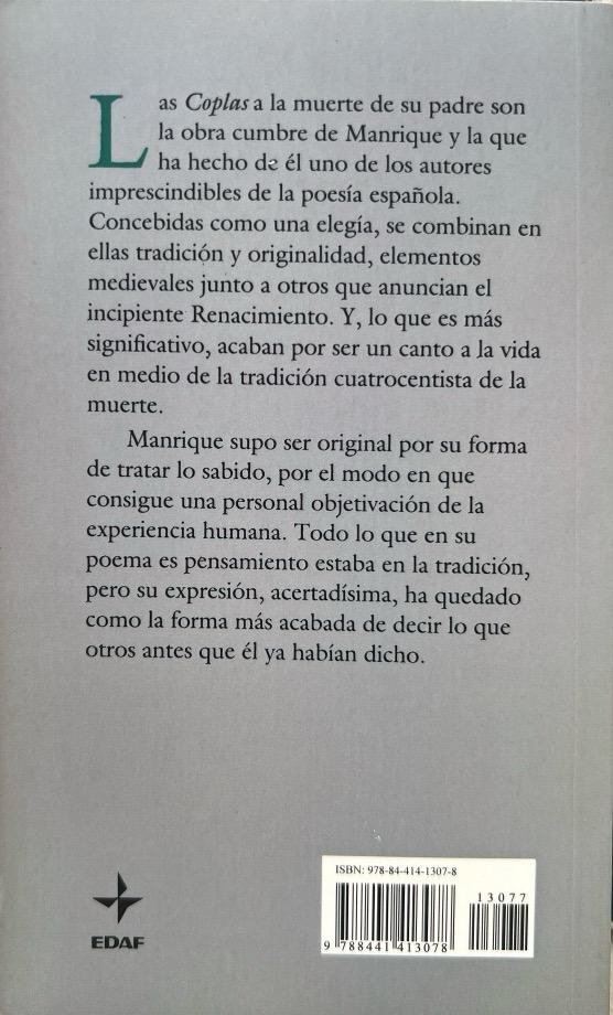 COPLAS A LA MUERTE DE SU PADRE :-JORGE MANRIQUE 9788441413078 EDAF 2003 (NUEVO) - Imagen 2