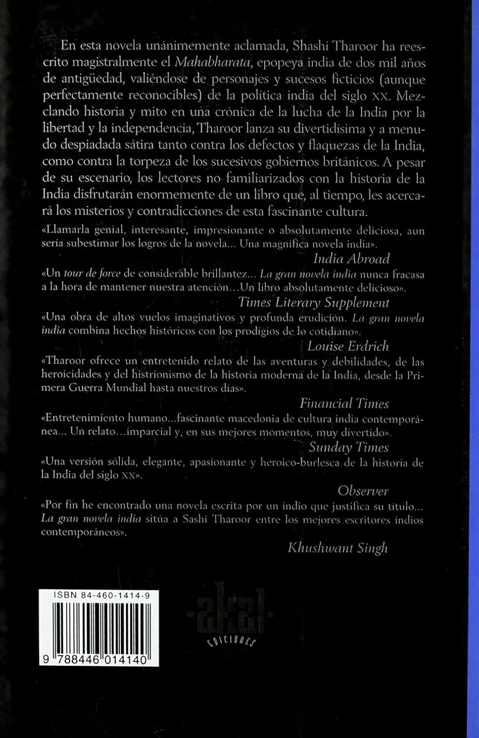 LA GRAN NOVELA INDIA-LITERATURA Nº 20:-SHASHI THAROOR 9788446014140 AKAL 2002 (USADO) - Imagen 2