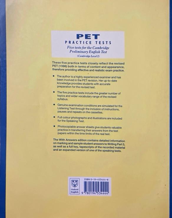 PET PRACTICE TESTS: FIVE TESTS FOR THE CAMBRIDGE PRELIMINARY ENGLISH TEST: STUDENT´S BOOK WITH ANSWERS 9780194534444 OXFORD 2001 (NUEVO) - Imagen 2