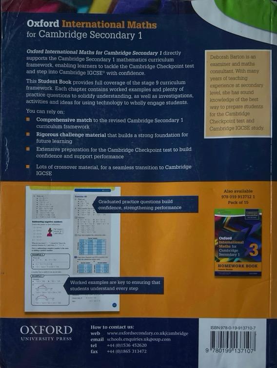 MATHEMATICS 3 FOR CAMBRIDGE SECONDARY 1 STUDENT´S BOOK:- DEBORAH BARTON 9780199137107 OXFORD 2000 (USADO) - Imagen 2