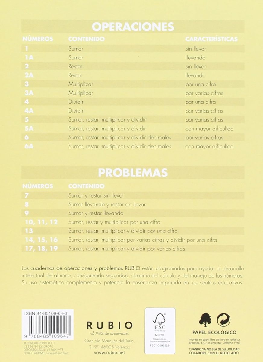 CUADERNO DE PROBLEMAS SUMAR Y RESTAR LLEVANDO-EL ARTE DE APRENDER 9788485109647 RUBIO 2018 (NUEVO) - Imagen 2