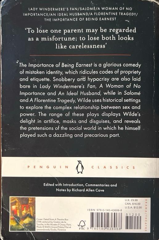 THE IMPORTANCE OF BEING EARNEST AND OTHER PLAYS:-OSCAR WILDE 9780140436068 PENGUIN CLASSICS 2000 (USADO) - Imagen 2