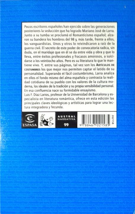 ARTICULOS DE COSTUMBRES--AUSTRAL EDUCACIÓN N.º 99:-MARIANO JOSÉ DE LARRA 9788467021585 ESPASA-AUSTRAL 1998 (USADO) - Imagen 2